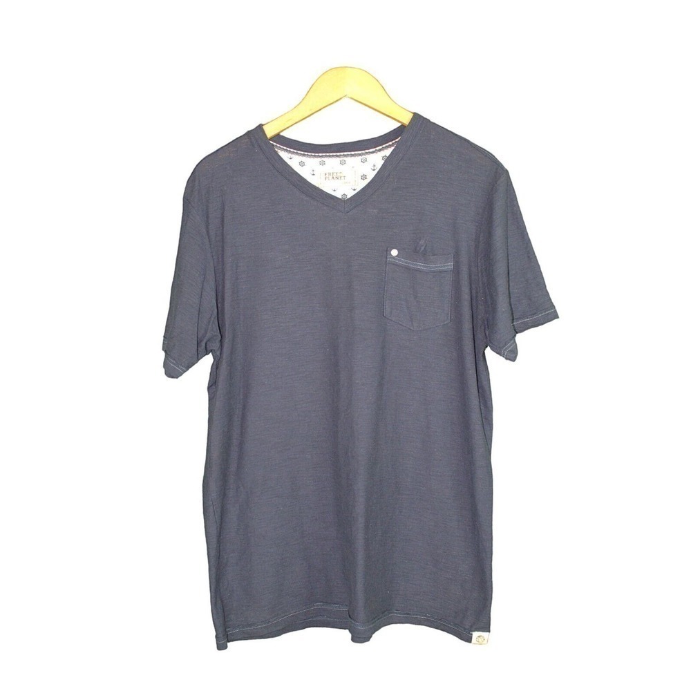 Free Planet Blue Pocket T-Shirt Short Sleeve Men Shirt Size Large Casual Preppy
